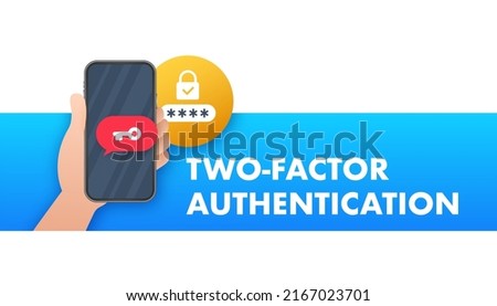 Dual Factor Authentication concept based isometric design, laptop with login window connected with smartphone. Vector illustration