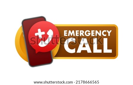 Flat illustration with red emergency call for concept design. Call icon vector. Hotline concept.