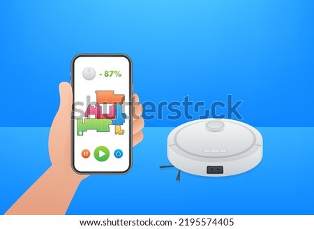 Robot vacuum cleaner. Housework done by robot. Vector illustration.