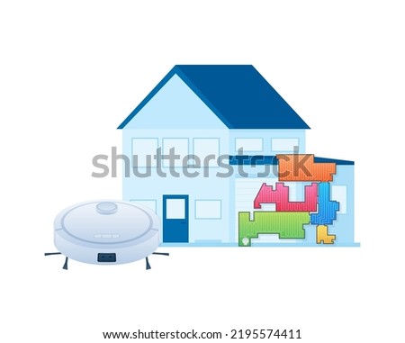 Robot vacuum cleaner. Housework done by robot. Vector illustration.