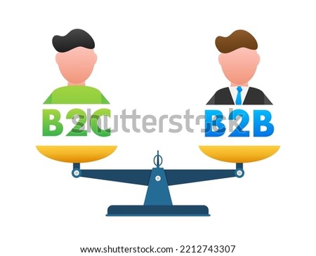 B2C vs B2B balance on the scale. Balance on scale. Business Concept. Vector stock illustration.