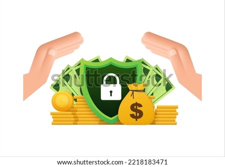 Protection money. Money safety. Financial saving insurance. Vector stock illustration