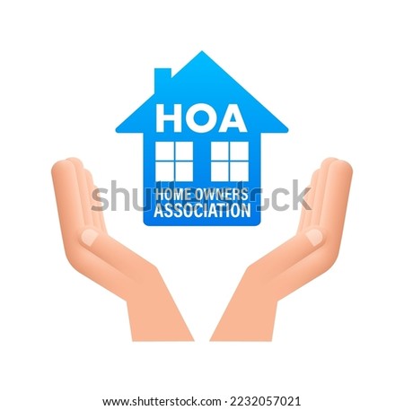 HOA - home owners association. House icon, label. Vector stock illustration