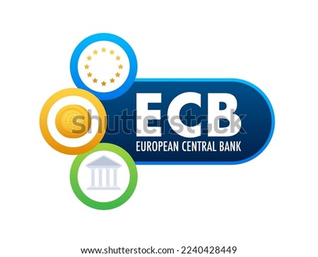 ECB - European Central Bank. Central bank and national financial institution. Vector stock illustration.