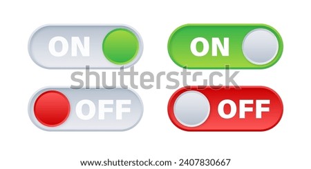 Vector Illustration of On and Off Toggle Switch Buttons in Green and Red Colors