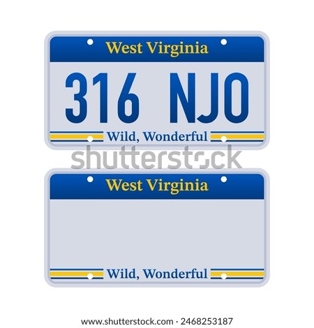 License plate of West Virginia. Car number plate. Vector stock illustration