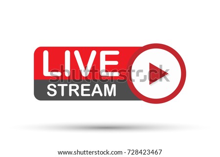 Live stream logo - red vector design element with play button. Vector stock illustration