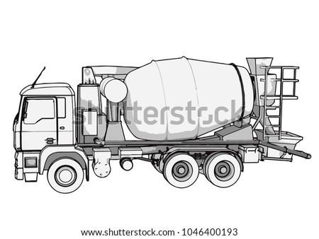 sketch of concrete mixer vector