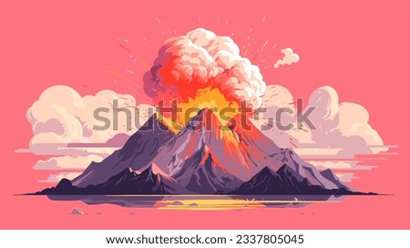 drawing volcano vector flat style