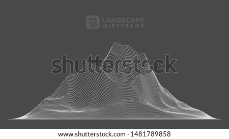 Abstract wireframe background. 3D grid technology illustration landscape. Digital Terrain Cyberspace in the Mountains with valleys. Data Array. Vector Illustration.