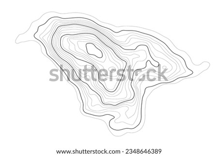 Topographic map in black and white. Geographic topography of mountains in vector illustration. The texture of the topographic image. Ground map of the area. Lines of graphic contour of height. Island