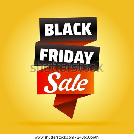 Black Friday, big discounts, promotion. Large colorful banner to fill the entire screen. Black-red wriggling ribbon with inscriptions. Simple design, flat style. Vector illustration.