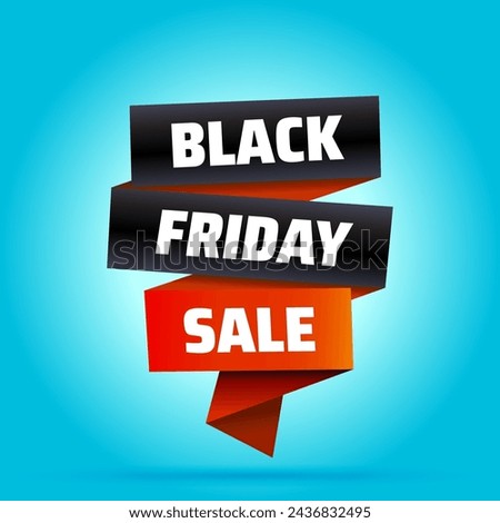 Black Friday, big discounts, promotion. Large colorful banner to fill the entire screen. Black-red wriggling ribbon with inscriptions. Simple design, flat style. Vector illustration.