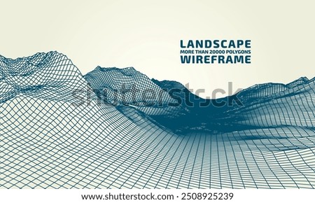 Abstract wireframe background. 3D grid technology illustration landscape. Digital Terrain Cyberspace in the Mountains with valleys. Data Array. | EPS10 Vector.