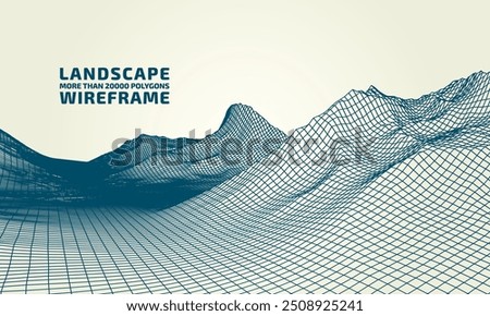 Abstract wireframe background. 3D grid technology illustration landscape. Digital Terrain Cyberspace in the Mountains with valleys. Data Array. | EPS10 Vector.