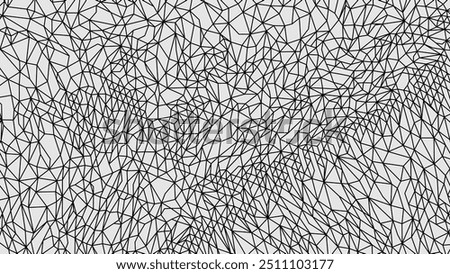 Abstract background, wire-frame landscape. Custom construction of triangles and polygons from vector lines. 3D grid technology. Data Array. Wide size canvas. Vector illustration.