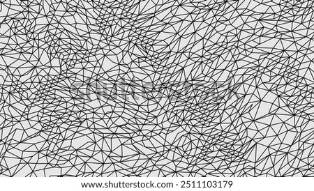 Abstract background, wire-frame landscape. Custom construction of triangles and polygons from vector lines. 3D grid technology. Data Array. Wide size canvas. Vector illustration.