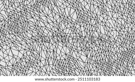 Abstract background, wire-frame landscape. Custom construction of triangles and polygons from vector lines. 3D grid technology. Data Array. Wide size canvas. Vector illustration.