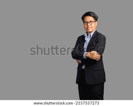 Similar – Image, Stock Photo Transgender man with modern haircut in striped jacket