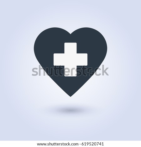 Heart with a cross vector icon. Healthcare, Medical symbol. Doctor's day sign, emblem isolated on white background with shadow. Flat style for graphic and web design, logo. EPS10 pictogram.