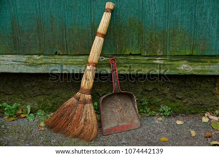 Similar – Image, Stock Photo Broom and shovel standing at brick wall