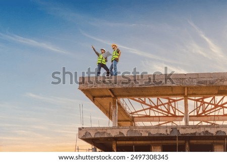 Similar – Image, Stock Photo A construction site is secured by green plastic barrier beacons / lane narrowing / construction fence