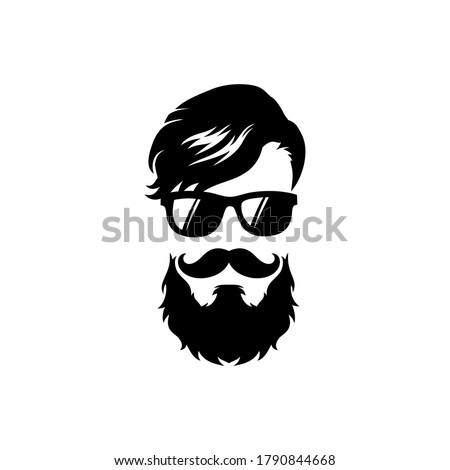 Hipster man hairstyle with mustache and beard vector logo ストックフォト © 