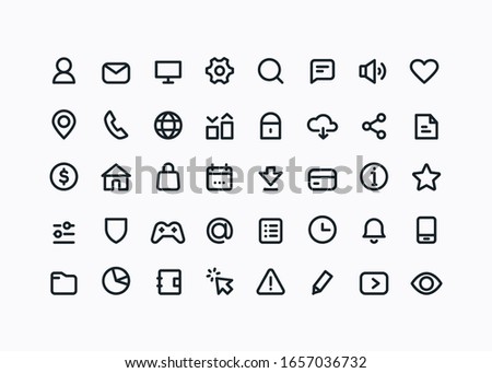 Business linear icons in minimal style. Set of abstract simple symbols for site. Contact pictograms.