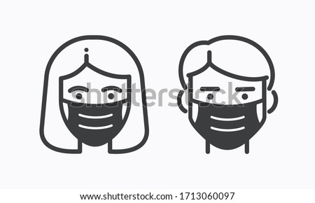 Face mask use. Vector flat icons of people man and woman in protection respirators Foto d'archivio © 