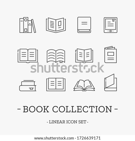 Vector book collection. Flat learning symbol design. Thin line icons