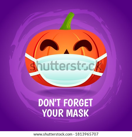 Halloween pumpkin wear a mask, 'Don't Forget your mask ' vector illustration. Prevention of COVID-19 concept Foto stock © 