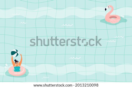 Summer pool background vector illustration. girl playing in swimming pool at summer with copy space