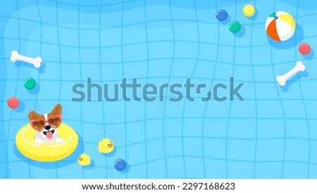 Summer Pool background vector illustration. Swimming pool with funny jack russell dog