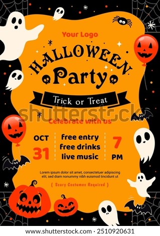 Halloween Party invitation poster vector design. Spooky ghost frame