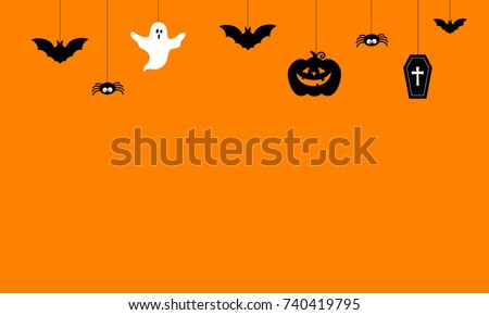 Happy Halloween Background vector illustration. Halloween hanging ornaments on orange background.