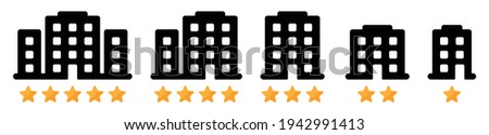 Hotel rating stars, best five yellow star ranking vector icons set. Success and best quality, illustration of web hotel service ranking.