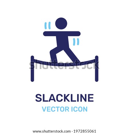 Slack line icon. Man balancing and walking on a tightrope.