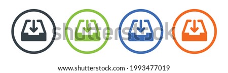 Inbox icon vector, box with arrow down. Mail inbox, received mails vector icons set.