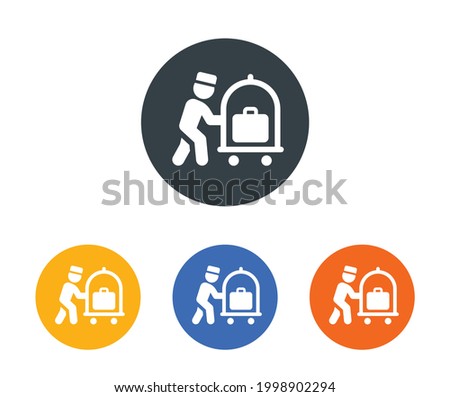 Bellboy with luggage cart icon. Vector icon isolated on white background.