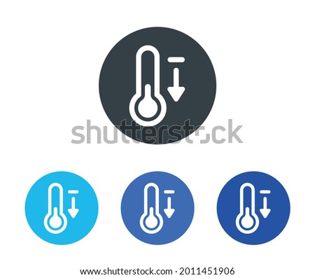 Cold temperature icon with down arrow. Thermometer symbol vector illustration