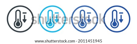 Cold temperature icon. Thermometer with minus symbol sign and arrow down. Vector illustration