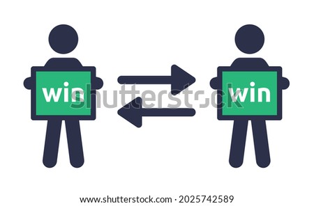 Win win strategy icon. Business negotiation symbol. People holding win-win sign