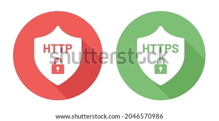 Http and https security on shield icon. 