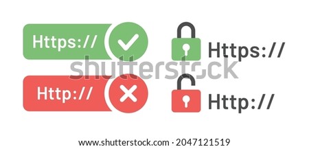 Http and Https internet secured, insecure connection icon.