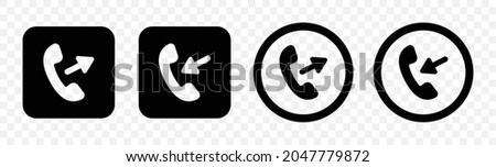 Outgoing and incoming call icon. Phone call icon on button design on transparent background.