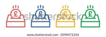 Pound coin in donation box icon. Charity symbol
