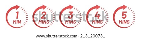 Clock time circle from 1 minutes to 5 minutes icon set. Countdown symbol