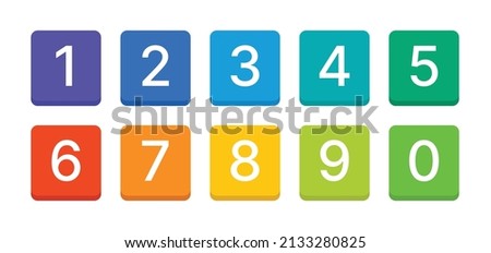 Numbers 0 to 9 sign vector illustration. Modern colorful numbers button set.