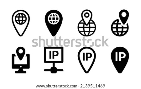 IP address icon collection. Internet Protocol Network Address symbol isolated on white background.