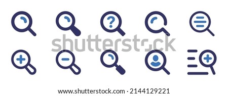 Search icon set. Containing magnifying glass, zoom, find, enlarge icon vector illustration. 